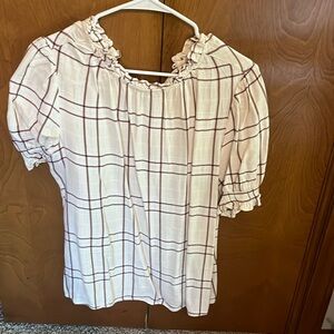 Plaid cream and maroon top